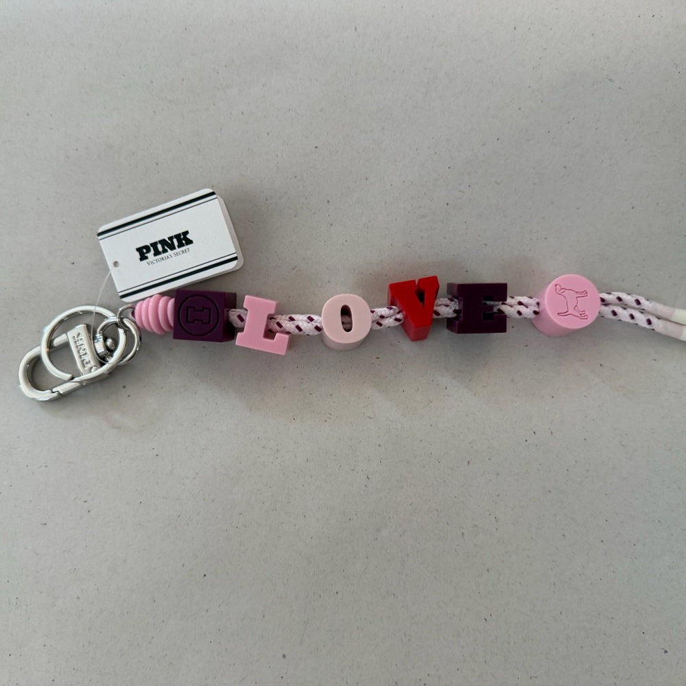 PINK Love Letter Beaded Keychain - Pink, Red, Purple